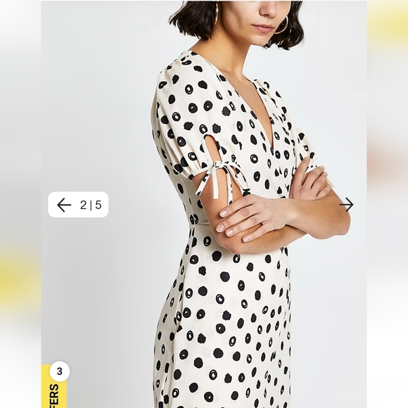River Island CREAM ASYMMETRIC WRAP MIDI SPOT PRINT DRESS - Picture 2 of 7